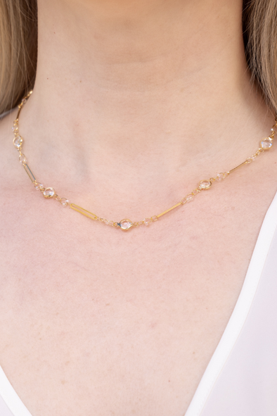 Crystal & Chain Link Necklace - Gold / Clear (66405111)