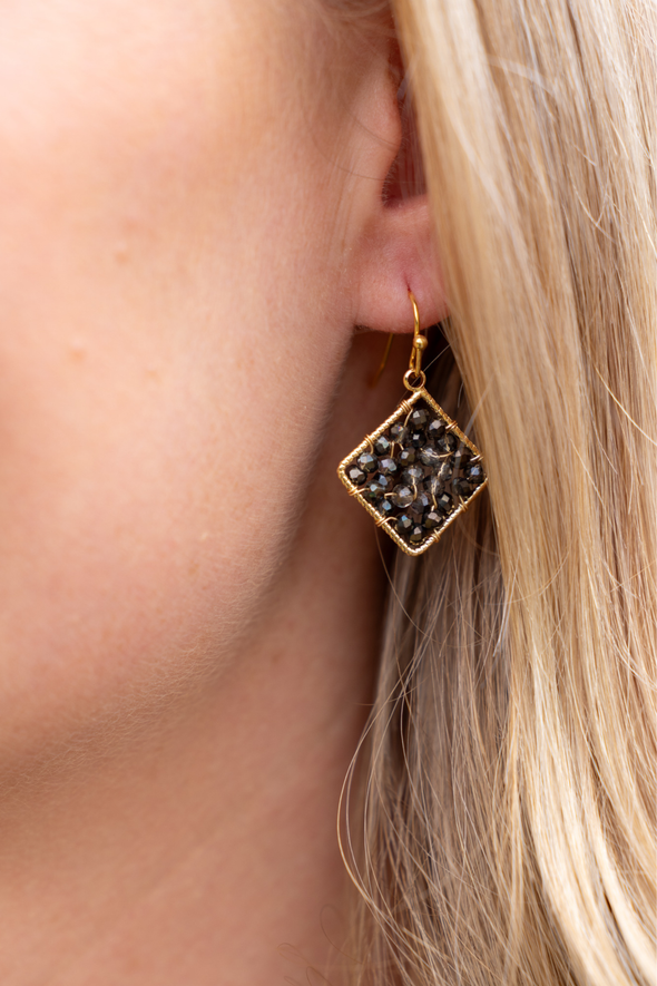 Rhombas Beaded Earrings - Dark Gray (66969335)