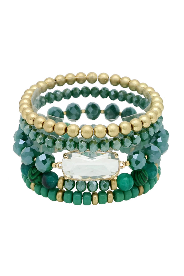 Crystal Beaded Bracelet - Dark Green (42875639)